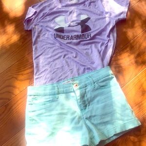 Under armor T-shirt and Abercrombie shorts